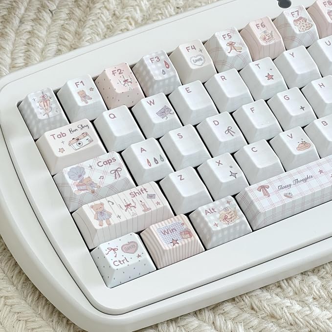 Pink PBT Keycaps 150 Keys, Little Bear Theme Dye Sublimation Keycap Set, Cute Cherry Profile Key Caps, Custom Keyboard Keycaps for ANSI/ISO Layout Cherry MX Switches Mechanical Keyboard