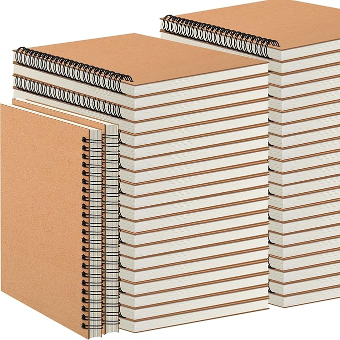 YOTNUS 60 Pcs A5 Spiral Notebooks Journal with Kraft Cover, 5x8 Inches, Ruled Lined Paper, for Work, Sketches, Study, Notes Taking, Gifts, Brown (60 PCS(Lined)