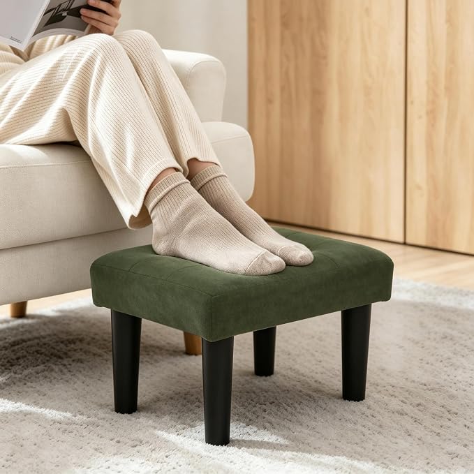 CAROLMADE Footstool Ottoman with Legs, Velvet Small Foot Rest Under Desk, Ottoman with Storage for Living Room, Bedroom, Entryway Green