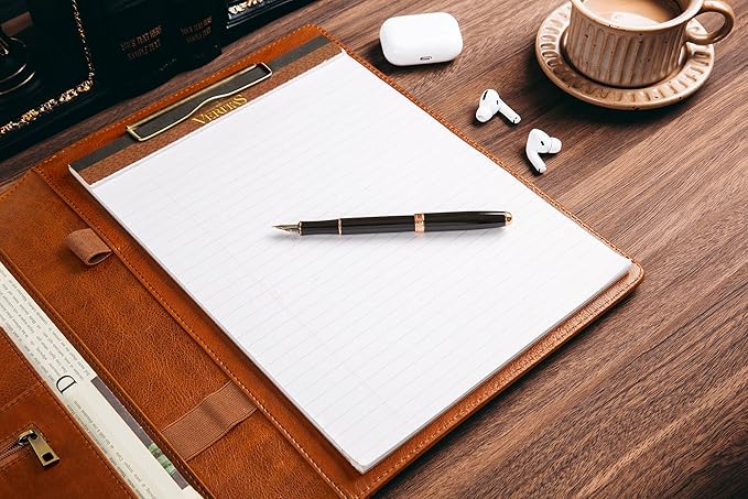 DUKE&COW Personalized Leather Portfolio for Men, Engraved Clipboard Binder, Custom Resume Padfolio Women, Christmas Gift His/Her (Clipboard, Shiny Brown-Custom)