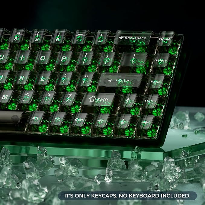 HITIME XVX Clear keycaps, Black Transparent Keycaps 60 65 75 100 Percent, Crystal Ceramic Custom Key Cap Set 124 Keys, Cherry Profile, Shine Through, Cute Style for Mechanical Keyboards