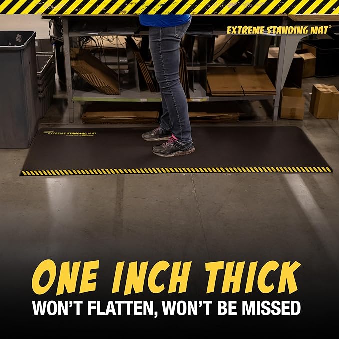 3’ x 7’ Black 1” Thick 2pk | Anti Fatigue Mats for Standing |2 Pack of Industrial Antifatigue Mat with Safety Stripes | Anti Fatigue Mat for Work & Workplace