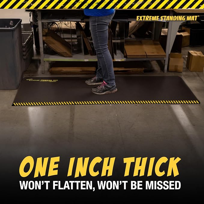 3’ x 7’ Black 1” Thick | Anti Fatigue Mats for Standing | Industrial Antifatigue Mat with Safety Stripes | Anti Fatigue Mat for Work & Workplace