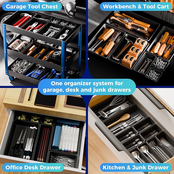 16 PCS Extra Small Parts Organizer Trays for Nuts, Bolts, Screws, Washers and Electrical Connectors, Desk Drawer Organzier Bins for Toolbox, Hardware Cabinet and Workbench (XS_16pcs_Black)