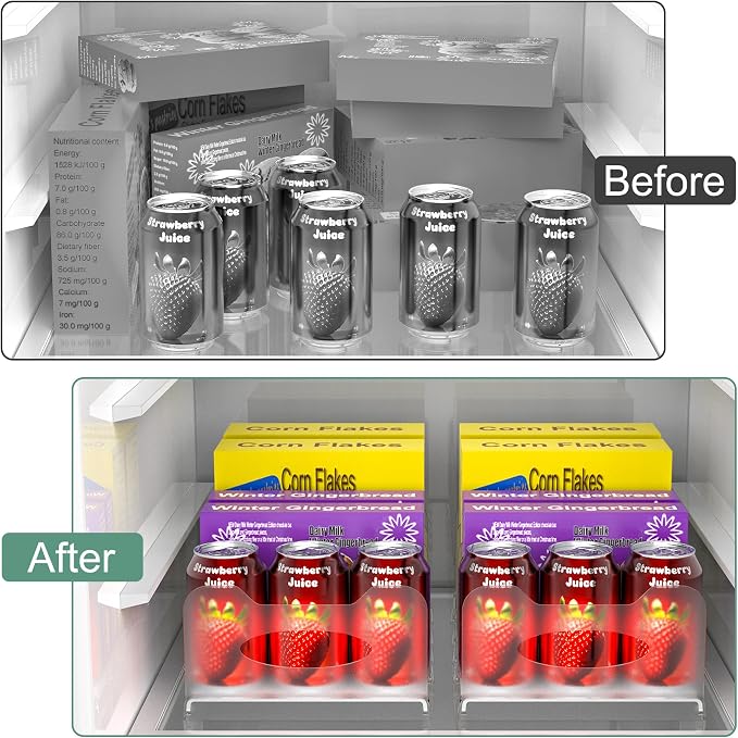 Freezer Organizer,12" Visible Fridge Organizer Rack with Removable Dividers | Freely Adjustable,Easy to Pull Out and Carry Handle, Fits Refrigerator Frozen Meals, Lunch Meat Box, Cheeses, White