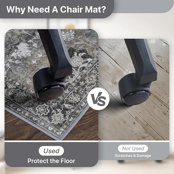 Office Chair Mat for Hardwood Tile Floor, Under Desk Carpet Protector for Rolling Computer Chair Mat, Round Washable Rugs 4ft Circle Area Rug, Anti-Slip 1/5" Thick Low Pile Thin Floor Mat, Black