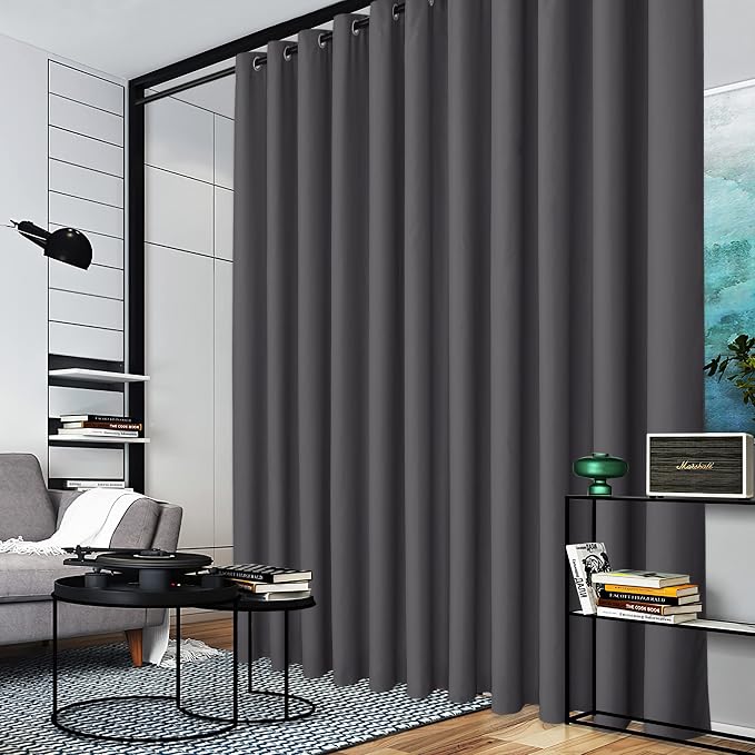 RYB HOME Extra Wide Curtain - Blackout Room Divider Curtains Portable Energy Saving Privacy Divider Shades for Patio Door Hallway Office Apartment Home Theater Doorway,1 Pc, Grey, W 20ft x L 9ft