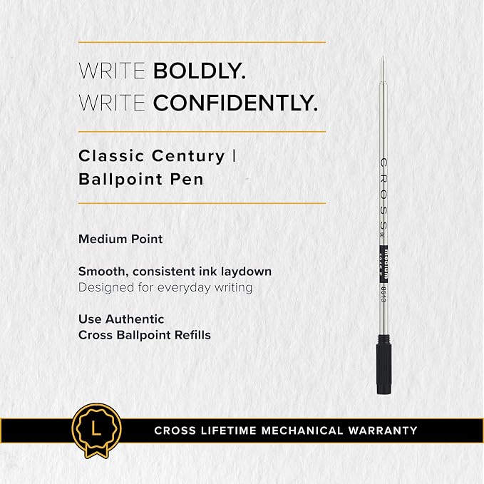 Cross Classic Century Engraved Diamond Pattern Ballpoint Pen - Refillable Pen for Effortless Writing - Black Ink - Durable Construction - Premier Distinctive Look - Gift-Ready (Black & Gold)