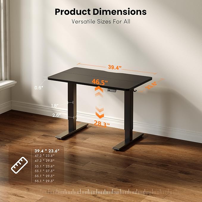 CubiCubi Electric Standing Desk 40 x 24 Inch, Height Adjustable Sit Stand Desk with Memory Presets, Splice Desktop Computer Desk for Home Office, Black Frame/Black Top