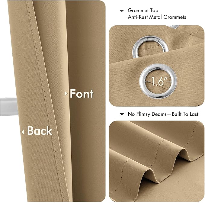 MIULEE Blackout Curtains for Bedroom Living Room 2 Panels, Thermal Insulated Room Darkening Drapes Grommet Noise Reducing Light Blocking Window Treatments 84 Inches Long 40x84 Inch Taupe Brown