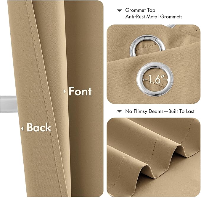 MIULEE Blackout Curtains for Bedroom Living Room 2 Panels, Thermal Insulated Room Darkening Drapes Grommet Noise Reducing Light Blocking Window Treatments 45 Inches Long 40x45 Inch Taupe Brown