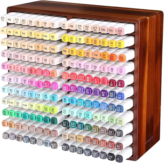 walowalo Acacia Wood Marker Organizer with 22 Compartments Holds 176 Markers, Alcohol Marker Storage Desk Organizer Pen Holder for Office Home Classroom Artists Kids Birthday Gift