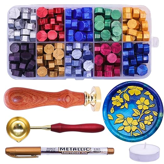 SWANGSA Botanical Begonia Wax Seal Stamp Kit with 200pcs Sealing Wax Beads, Great for Embellishment of Wedding Invitations, Wine Packages, Gift Wraps