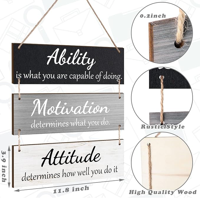 Jetec Office Wall Decor Sign Inspirational Motivational Plaques with Sayings Rustic Wooden Hangings Ability Sign for Coworker Holiday Gift Office Home Artwork Decoration(Simple Color)