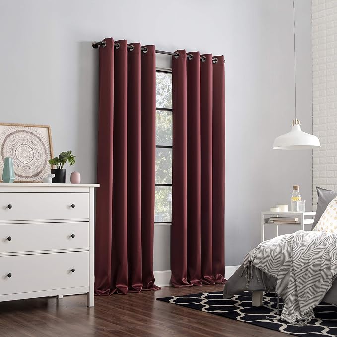 Sun Zero Nordic 2-pack Theater Grade Extreme 100% Blackout Grommet Curtain Panel Pair, 52" x 63", Wine