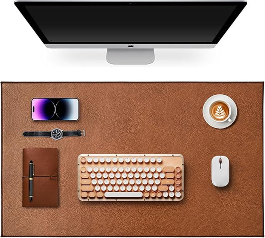Retro Luxe Leather Desk Pad Protector,Mouse Pad and Keyboard Mat,Office Desk Mat,Dual-Sided Design,Waterproof Desk Writing Pad for Office and Home (Saddle Brown, 23.6" x 13.8")