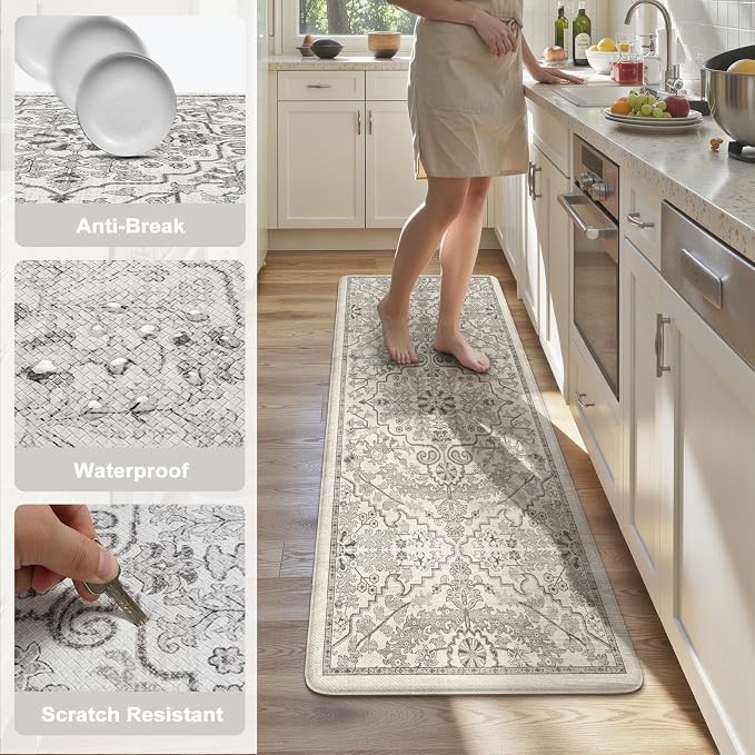 KIMODE Anti Fatigue Kitchen Mats,Light Grey Distressed Kitchen Runner Rugs | Padded Kitchen Mat for Floor, Comfort Standing Desk Mat, Cushioned Kitchen Mats for Floorfor Laundry Office Sink 24"x59"
