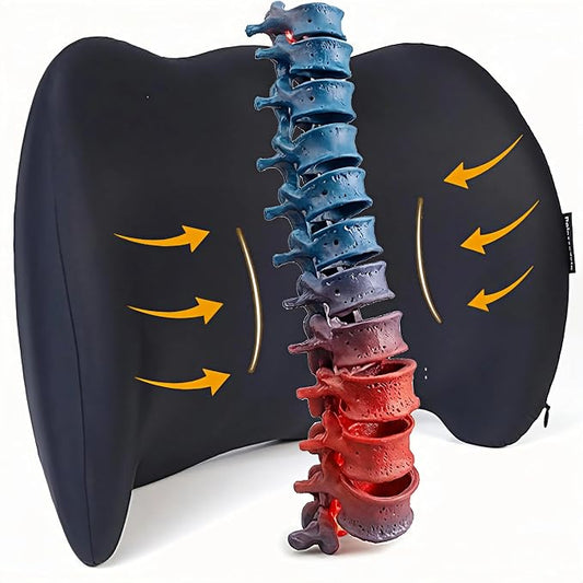 Lumbar Support Pillow Memory Foam Back Cushion for Sciatica & Lower Back Pain Relief Orthopedic Posture Corrector for Office Chair Gaming Chair Car Seat Breathable Washable - Black