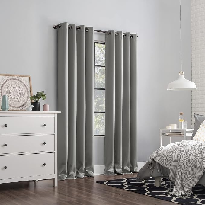 Sun Zero Nordic 2-Pack Theater Grade Noise Reducing Extreme 100% Blackout Grommet Curtain Panel Pair, 52" x 54, Silver Gray