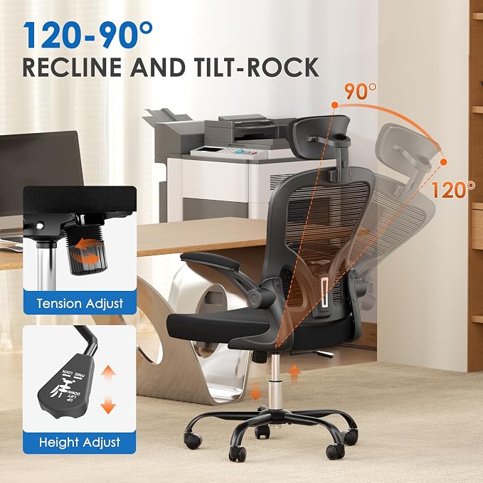 INTERGREAT Ergonomic Office Chair, High Back Home Office Desk Chair with Wheels, Breathable Mesh Computer Chairs with 3D Armrests and Headrest, Comfortable & Easy Assembly,Black