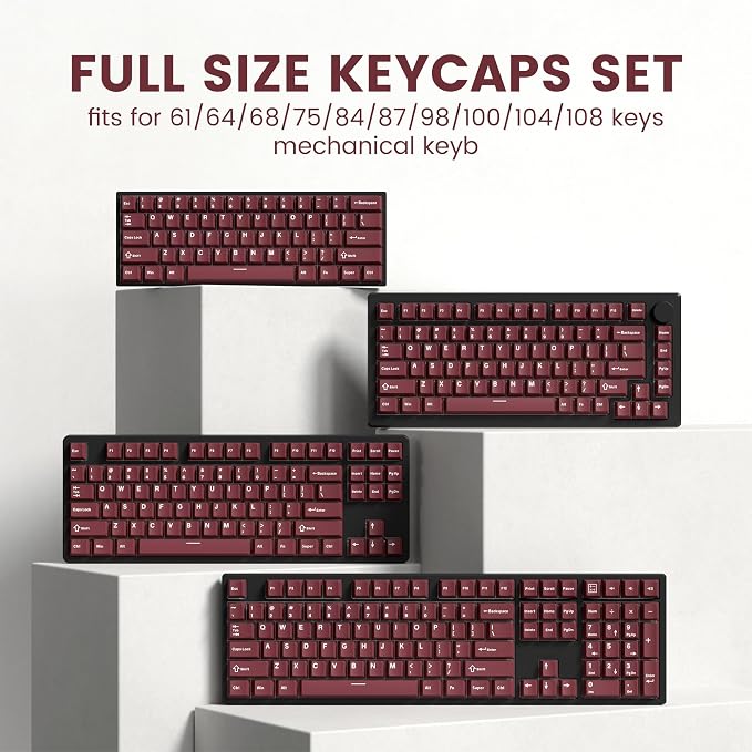 dagaladoo Double Shot PBT keycaps Set,Dark Red Keyboard caps,Cherry Profile Keycaps 60 65 75 100 Percent,126- Key Custom keycaps for Mechanical Keyboard Gaming(61/64/68/84/87/100/104/108)