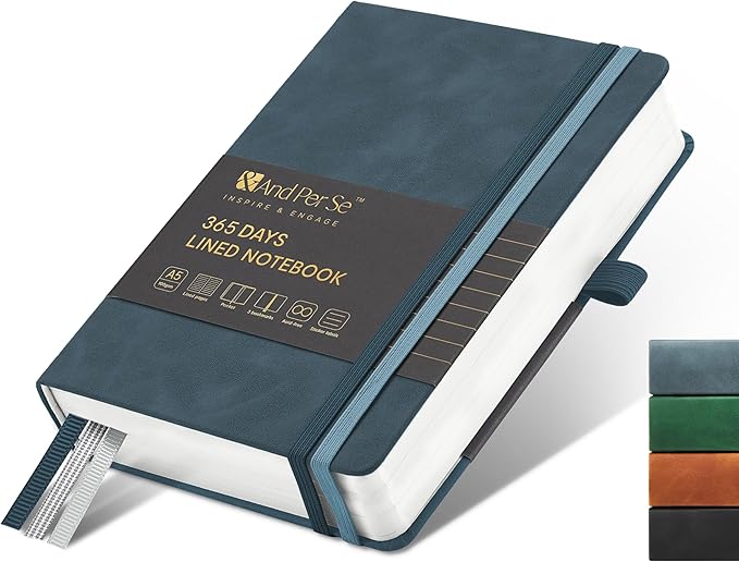 &And Per Se 365 Page Journal – A5 Hardcover Lined Notebook, One Book for the Whole Year, 100gsm Thick Paper, Numbered Pages & 3 Bookmarks, Annual Diary for Daily Writing (Blue)