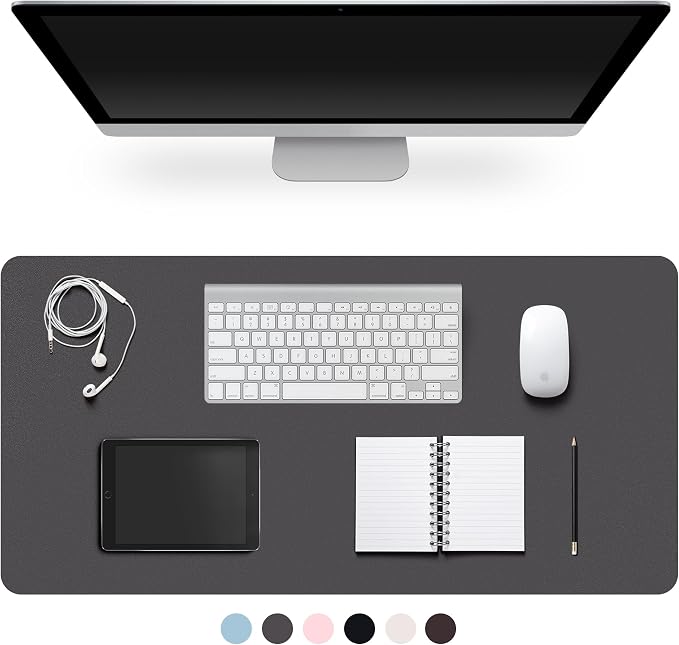 Leather Desk Pad Protector,Non-Slip Desk Pad,on-Slip PU Leather Large Mouse Pad,Easy Clean Desk Protecor Mat,Writing Pad for Office Work/Home/Decor(Dark Gray, 35.4" x 17")