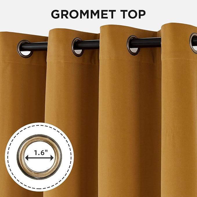 Joydeco Mustard Yellow 100% Blackout Curtains 84 Inch 2 Panels, Luxury Thermal Yellow Velvet Curtains for Bedroom Living Room, Soundproof Blackout Window Drapes, Grommet Top (52W x 84L)