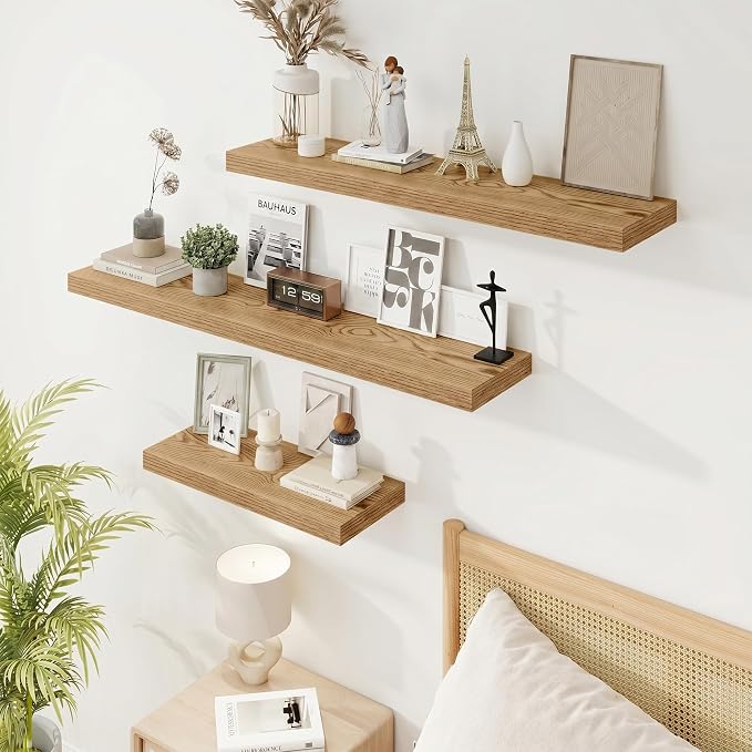 Marsmiles 30in Floating Shelves for Wall, 30" W x 9.25" D x 1.25" H, 2 Pack Long Wall Mounted Engineered Wood Shelves with Invisible Brackets for Living Room, Bedroom, Bathroom, Kitchen, Cedar
