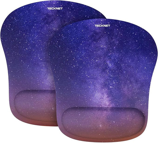 TECKNET 2 Pack Gaming Ergonomic Mouse Pad with Wrist Support | Soft Memory Foam, Fast Rebound, Pain Relief，Waterproof Surface, Non-slip Base
