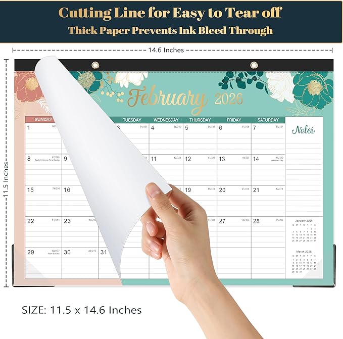 2026 Desk Calendar - Jan 2026 - Dec 2026, 12 Months Desk/Wall Calendar 2026, 14.6" x 11.5", 2-in-1 Desk Calendar, Holidays, Notes, Cutting-line Design, Corner Protectors & Hanging Holes