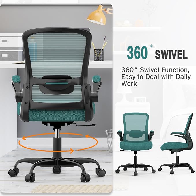 Mimoglad Office Chair, Ergonomic Desk Chair with Adjustable Lumbar Support, High Back Mesh Computer Chair with Flip-up Armrests- Task Chairs, Executive Chair for Home Office