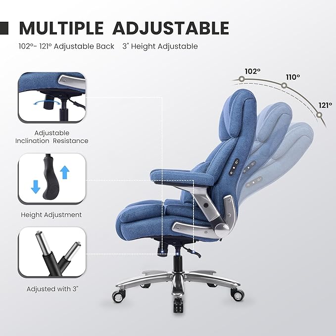 400lbs Big and Tall Executive Chair, Heavy Duty High Back Home Desk Chair | Ergonomic Office Chairs with 3D Kneading Massage, 3D Armrests, 5 Quiet Dual Rubber Wheel, Thick Pocket Spring Cushion