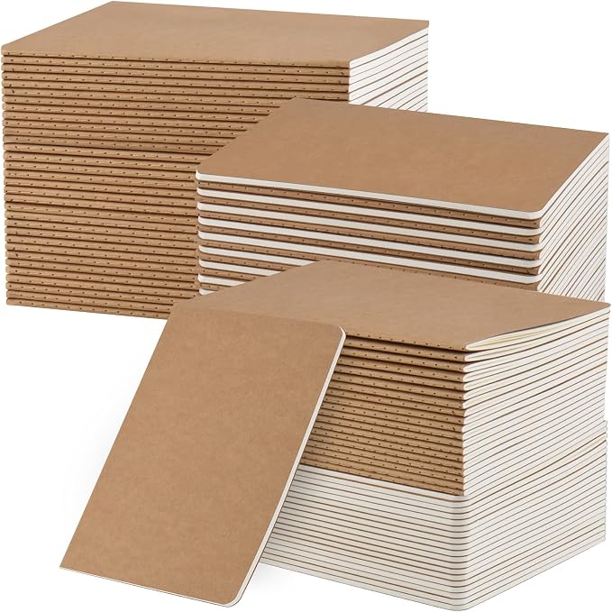 ZCZN 100 Pack A5 Kraft Notebooks Bulk, 8.15x5.5 Inches Blank Journaling Notebooks, Notebooks for Work, Composition Notebooks for School, Journal notebooks for kids, 60 Pages