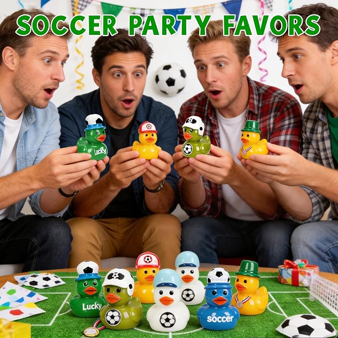 120 Soccer Mini Resin Ducks 6 Styles Bulk Miniature Football Duck Figurines for Soccer Party Favors Team Gifts Goodie Bags Stuffers Tabletop Dollhouse Cake Fairy Garden Micro Landscape Decor