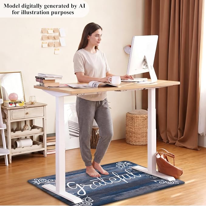 HEBE Anti Fatigue Kitchen Rugs Set of 2, Non Slip Cushioned Kitchen Mats for Floor, Waterproof Farmhouse Kitchen Carpet Set Comfort Standing Desk Mat for Sink,Office,Laundry