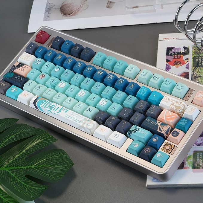 Custom PBT Keycaps，Japanese Anime Gradient Green Keycap Dye-Sublimation Cherry Profile Key caps Set Compatible with 60%/65%/75% Gateron Mechanical Gaming Keyboards