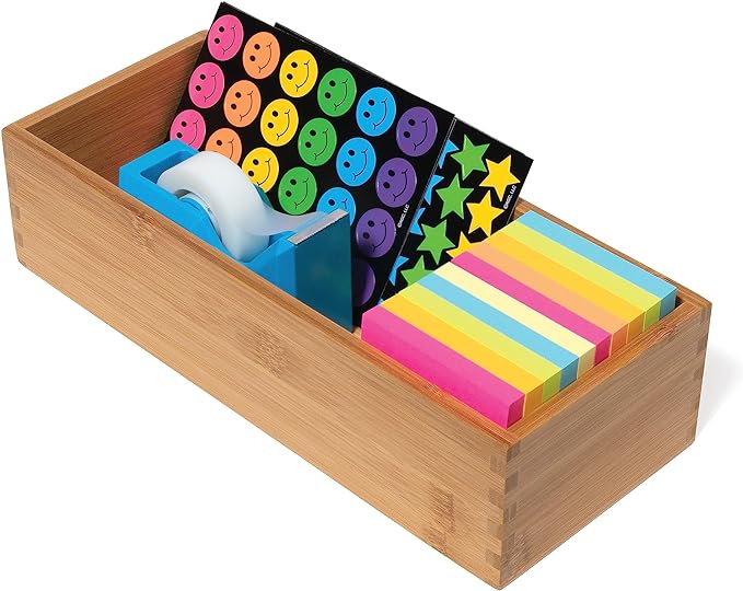 Lipper International Bamboo Wood Utensil Holder Storage Box for Cooking Tools, Makeup, or Office Supplies, 5" x 12" x 3" (Pack of 6)