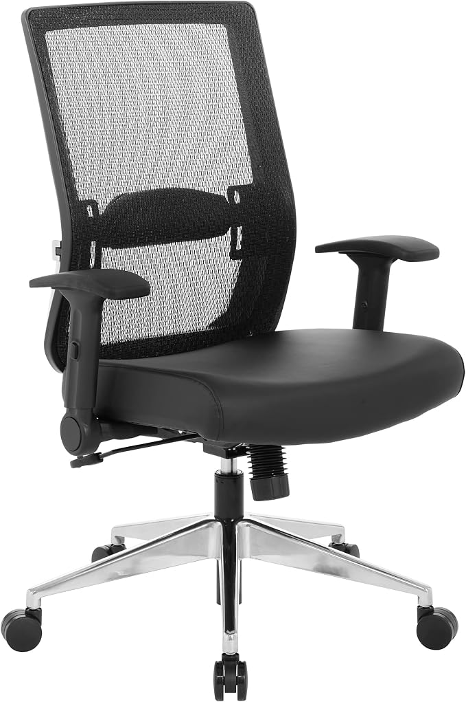 Space Seating 867A Series Adjustable Manager's Office Chair with Breathable Matrix Back and Padded Flip Arms, Antimicrobial Dillon Black Faux Leather