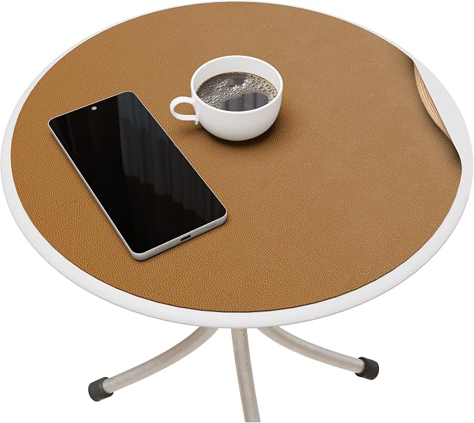 MAIDERN 12 Inch Round Cork & Leather Placemats, Cuttable Size (6-12 Inch), Trimmable Dining Table Mat, Heat Resistant/Non-Slip Table Cover for Kitchen, Office, or Restauran (Brown)