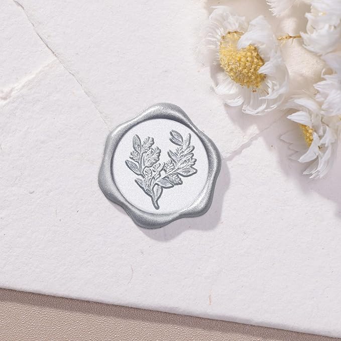 UNIQOOO Wax Seal Stickers - Eucalyptus Wedding Invitation Envelope Seal Sticker, 50 Pcs Self- Adhesive Silver Stickers, Perfect for Invitation, Christmas, Gift Wrapping, Party