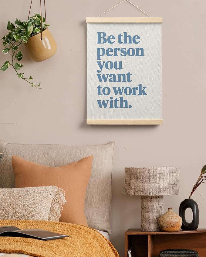 FGFK Be the Person You Want to Work with Inspirational office Framed hanging Canvas wall art Poster Prints decor for women,Trendy Blue Motivational posters office decorations for work,12x16 Inch