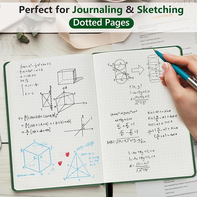 PERCUN Dotted Journal Notebook for Men & Women, 160 Pages Dot Grid notebook, A5 Hardcover Leather Bullet Journaling for Writing, Work, School, Travel, Daily Diary 5.9" x 8.5" (Green)