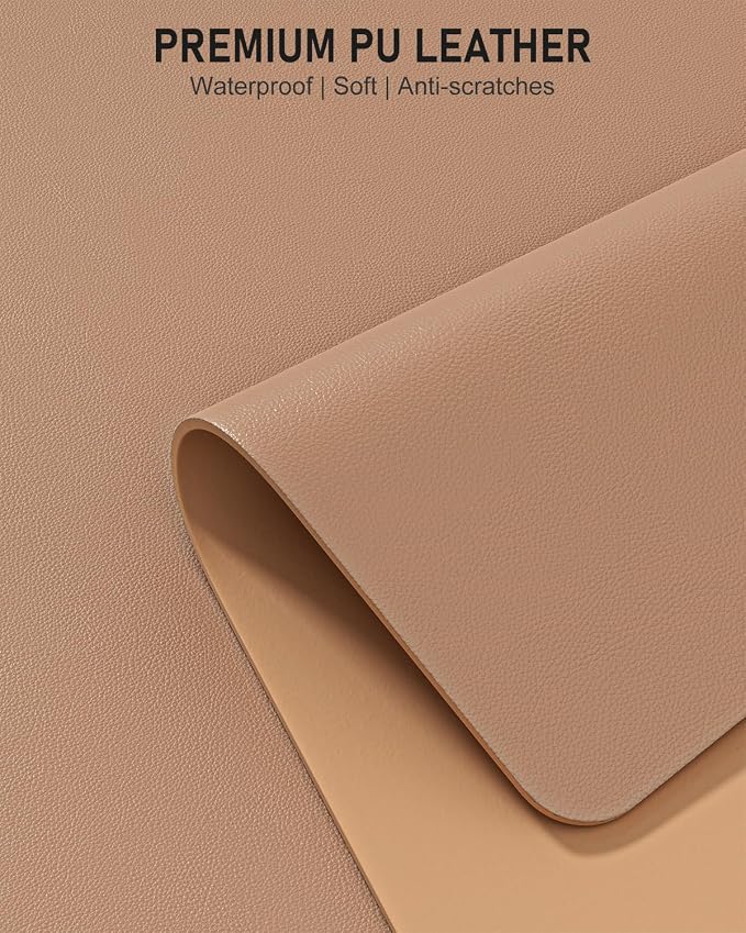 Desk Pad, 30" x 14" PU Leather Non-Slip Desk Mat Large Mouse Pad for Desktop, Waterproof Laptop Computer Writing Mat for Office, Home, Work, Gaming, Champagne Gold