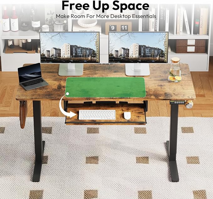 48 x 24 Inch Electric Standing Desk with Keyboard Tray, Brown | 3-Year Free Motor Replacement, 28.3-46.5 in Height, 3 Presets, 45 dB or Less, 154 lb Capacity, Keyboard Tray