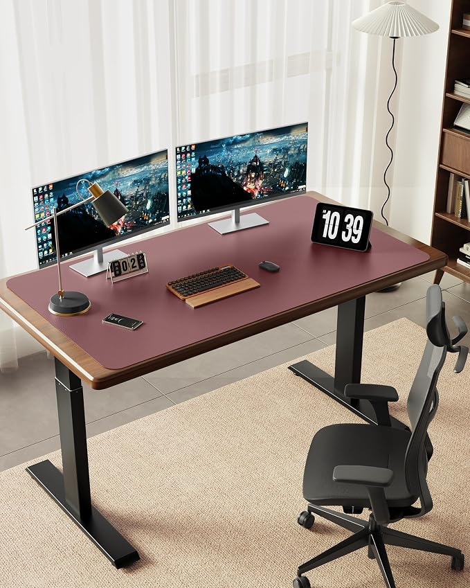 YSAGi 55" x 17" Large PU Leather Desk Mat for Keyboard and Mouse - Waterproof Non-Slip Desk Pad Protector for Office, Home, Writing Desk, Dark Pink