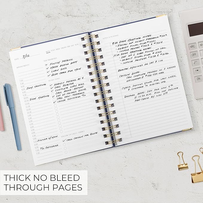 Aesthetic Daily Planner And Notebook With Hourly Schedule - Beautiful Spiral To do List Notepad For Work/Home to Organize Tasks And Appointments - Stylish School/Office Supplies Book For Women