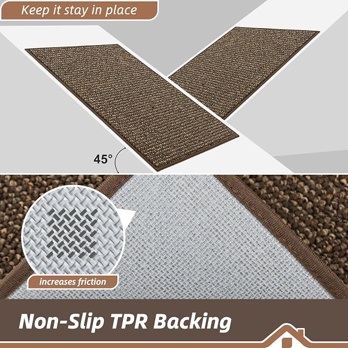 BEQHAUSE Kitchen Runner Rugs 24"x84", Non-Slip Kitchen Mats for Floor, Super Absorbent and Stain Resistant Kitchen Rug, Machine Washable Rugs for Kitchen, Hallway, Laundry & Sink, Brown