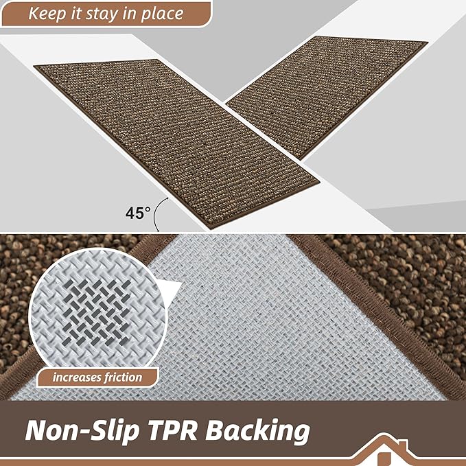 BEQHAUSE Kitchen Runner Rugs 32"x84", Non-Slip Kitchen Mats for Floor, Super Absorbent and Stain Resistant Kitchen Rug, Machine Washable Rugs for Kitchen, Hallway, Laundry & Sink, Brown