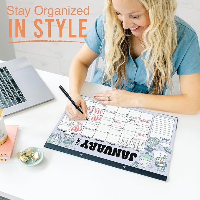 Hadley Designs Large Desk Calendar 2026-2027 - Desktop Calendar 2026, 18-Month Desk Calendars for Home, Office & Classroom, Cute Retro Classroom Must Haves, Gifts for Coworkers, Teachers & Students